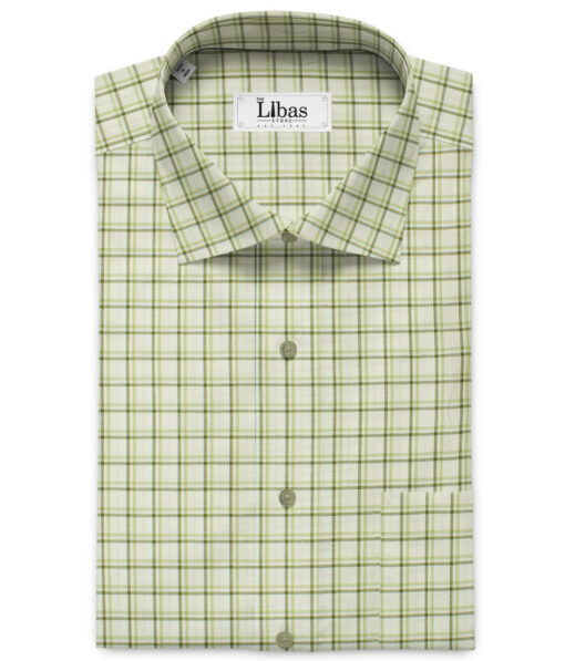 Birla Century Men's  Cotton Checks 2.25 Meter Unstitched Shirting Fabric (White & Green)