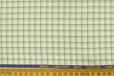 Birla Century Men's  Cotton Checks 2.25 Meter Unstitched Shirting Fabric (White & Green)
