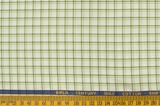 Birla Century Men's  Cotton Checks 2.25 Meter Unstitched Shirting Fabric (White & Green)