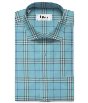 Birla Century Men's  Cotton Checks 2.25 Meter Unstitched Shirting Fabric (Arctic Blue)