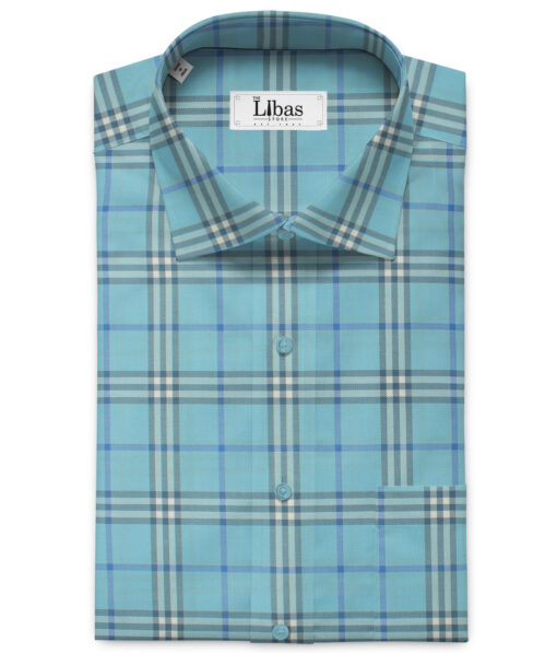 Birla Century Men's  Cotton Checks 2.25 Meter Unstitched Shirting Fabric (Arctic Blue)