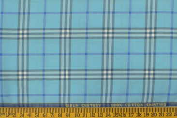 Birla Century Men's  Cotton Checks 2.25 Meter Unstitched Shirting Fabric (Arctic Blue)