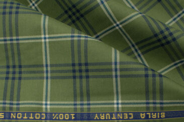 Birla Century Men's Cotton Checks 2.25 Meter Unstitched Shirting Fabric (Green)