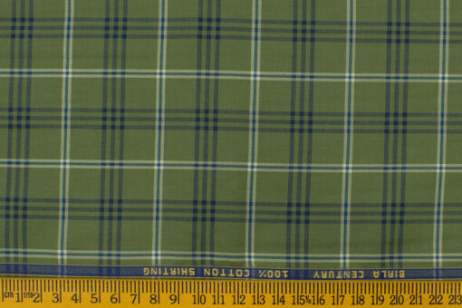 Birla Century Men's Cotton Checks 2.25 Meter Unstitched Shirting Fabric (Green)