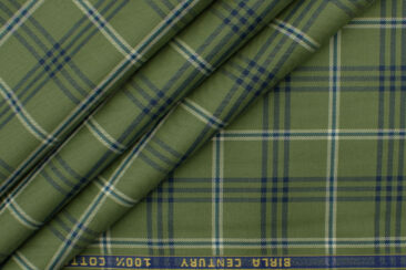 Birla Century Men's Cotton Checks 2.25 Meter Unstitched Shirting Fabric (Green)
