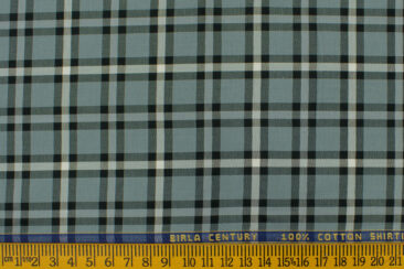 Birla Century Men's Cotton Checks 2.25 Meter Unstitched Shirting Fabric (Grey)