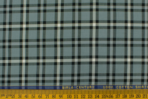 Birla Century Men's Cotton Checks 2.25 Meter Unstitched Shirting Fabric (Grey)