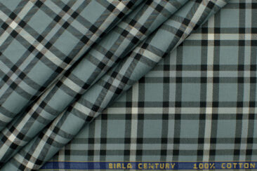Birla Century Men's Cotton Checks 2.25 Meter Unstitched Shirting Fabric (Grey)