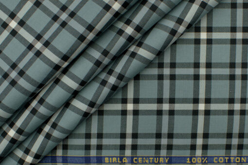 Birla Century Men's Cotton Checks 2.25 Meter Unstitched Shirting Fabric (Grey)