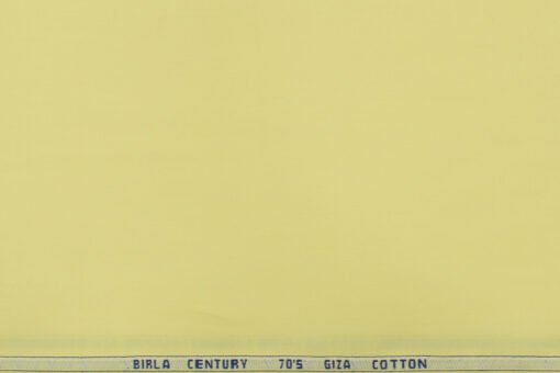 Birla Century Men's Giza Cotton Super 70's Solids 2.25 Meter Unstitched Shirting Fabric (Lemon Yellow)
