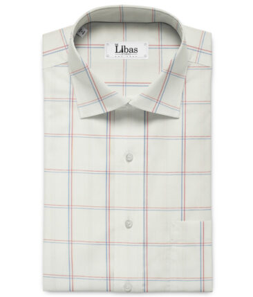 Birla Century Men's Giza Cotton Super 60's Checks 2.25 Meter Unstitched Shirting Fabric (White)
