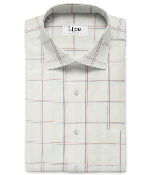 Birla Century Men's Giza Cotton Super 60's Checks 2.25 Meter Unstitched Shirting Fabric (White)