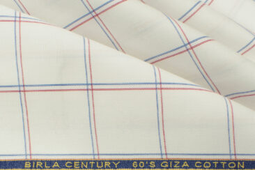Birla Century Men's Giza Cotton Super 60's Checks 2.25 Meter Unstitched Shirting Fabric (White)