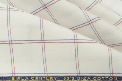 Birla Century Men's Giza Cotton Super 60's Checks 2.25 Meter Unstitched Shirting Fabric (White)
