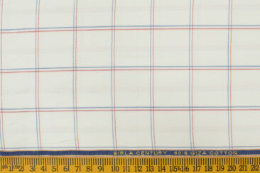 Birla Century Men's Giza Cotton Super 60's Checks 2.25 Meter Unstitched Shirting Fabric (White)