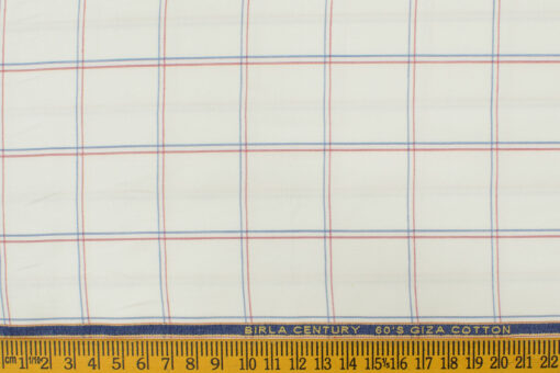 Birla Century Men's Giza Cotton Super 60's Checks 2.25 Meter Unstitched Shirting Fabric (White)