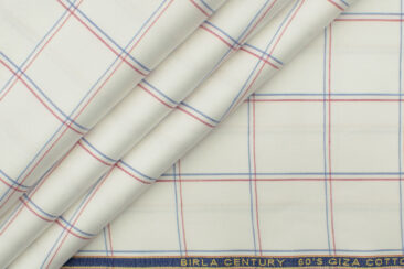 Birla Century Men's Giza Cotton Super 60's Checks 2.25 Meter Unstitched Shirting Fabric (White)
