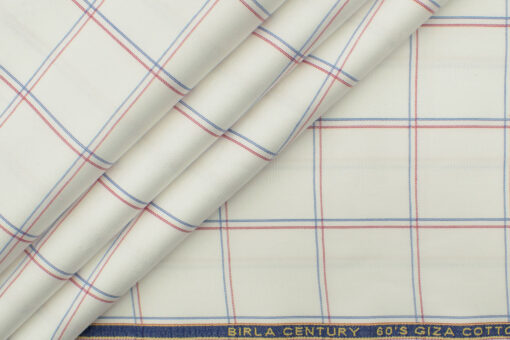 Birla Century Men's Giza Cotton Super 60's Checks 2.25 Meter Unstitched Shirting Fabric (White)