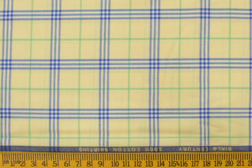 Birla Century Men's Cotton Checks 2.25 Meter Unstitched Shirting Fabric (Yellow)
