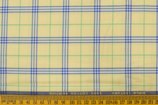 Birla Century Men's Cotton Checks 2.25 Meter Unstitched Shirting Fabric (Yellow)