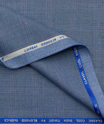 J.Hampstead Men's Polyester Viscose Checks  Unstitched Suiting Fabric (Sky Blue) - Image 2