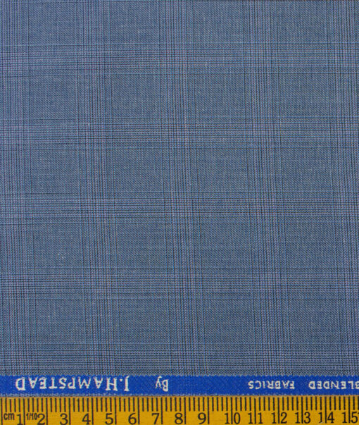 J.Hampstead Men's Polyester Viscose Checks  Unstitched Suiting Fabric (Sky Blue) - Image 3
