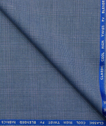 J.Hampstead Men's Polyester Viscose Checks 3.75 Meter Unstitched Suiting Fabric (Sky Blue)