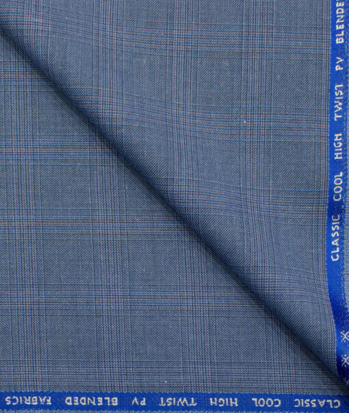 J.Hampstead Men's Polyester Viscose Checks 3.75 Meter Unstitched Suiting Fabric (Sky Blue)