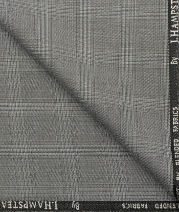 J.Hampstead Men's Polyester Viscose Checks 3.75 Meter Unstitched Suiting Fabric (Light Grey)
