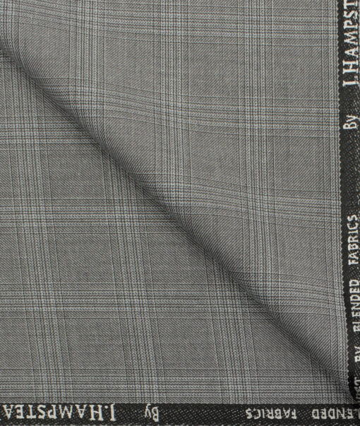 J.Hampstead Men's Polyester Viscose Checks 3.75 Meter Unstitched Suiting Fabric (Light Grey)