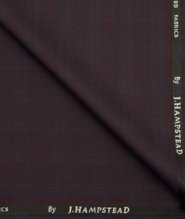 J.Hampstead Men's Polyester Viscose Checks 3.75 Meter Unstitched Suiting Fabric (Dark Wine)