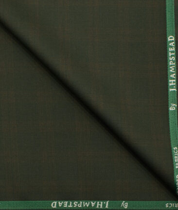 J.Hampstead Men's Polyester Viscose Checks 3.75 Meter Unstitched Suiting Fabric (Dark Green)