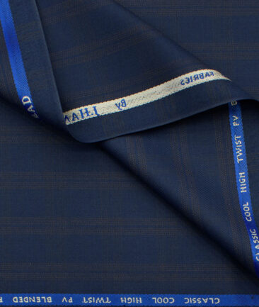 J.Hampstead Men's Polyester Viscose Checks  Unstitched Suiting Fabric (Dark Blue) - Image 2