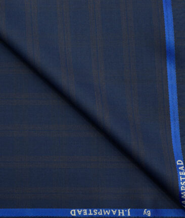 J.Hampstead Men's Polyester Viscose Checks 3.75 Meter Unstitched Suiting Fabric (Dark Blue)