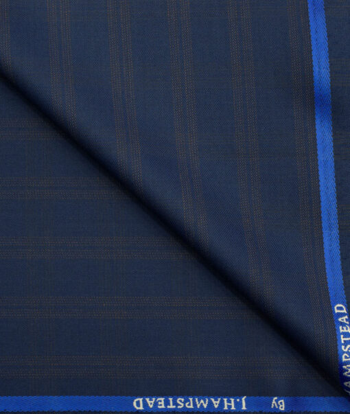 J.Hampstead Men's Polyester Viscose Checks 3.75 Meter Unstitched Suiting Fabric (Dark Blue)