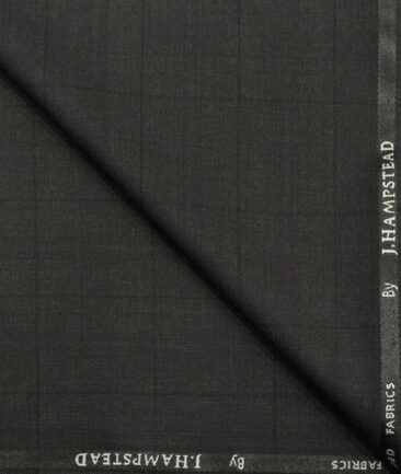 J.Hampstead Men's Polyester Viscose Checks 3.75 Meter Unstitched Suiting Fabric (Dark Grey)