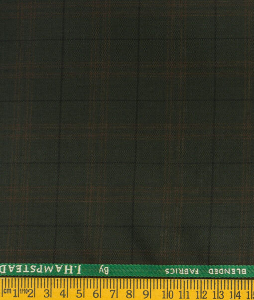J.Hampstead Men's Polyester Viscose Checks  Unstitched Suiting Fabric (Dark Green) - Image 3