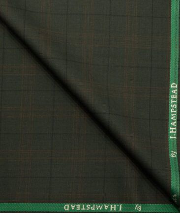 J.Hampstead Men's Polyester Viscose Checks 3.75 Meter Unstitched Suiting Fabric (Dark Green)
