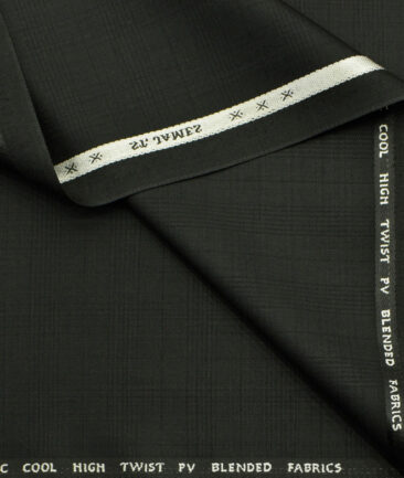 J.Hampstead Men's Polyester Viscose Checks  Unstitched Suiting Fabric (Black) - Image 2
