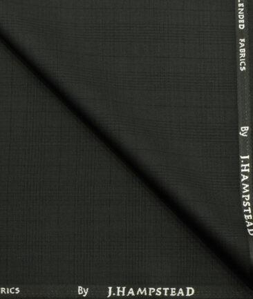 J.Hampstead Men's Polyester Viscose Checks 3.75 Meter Unstitched Suiting Fabric (Black)