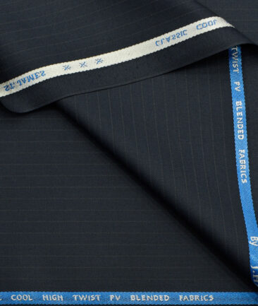 J.Hampstead Men's Polyester Viscose Striped  Unstitched Suiting Fabric (Dark Blue) - Image 2