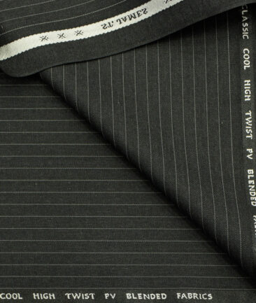 J.Hampstead Men's Polyester Viscose Striped  Unstitched Suiting Fabric (Blackish Grey) - Image 2