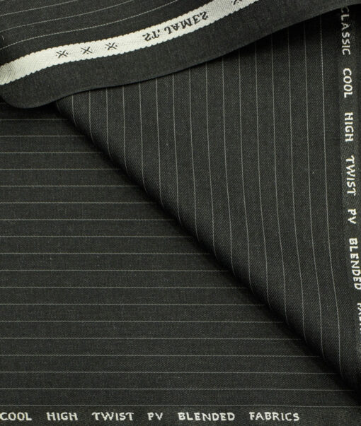 J.Hampstead Men's Polyester Viscose Striped  Unstitched Suiting Fabric (Blackish Grey) - Image 2