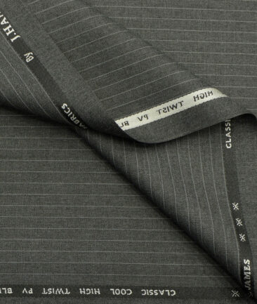 J.Hampstead Men's Polyester Viscose Striped  Unstitched Suiting Fabric (Worsted Grey) - Image 2