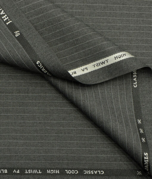 J.Hampstead Men's Polyester Viscose Striped  Unstitched Suiting Fabric (Worsted Grey) - Image 2