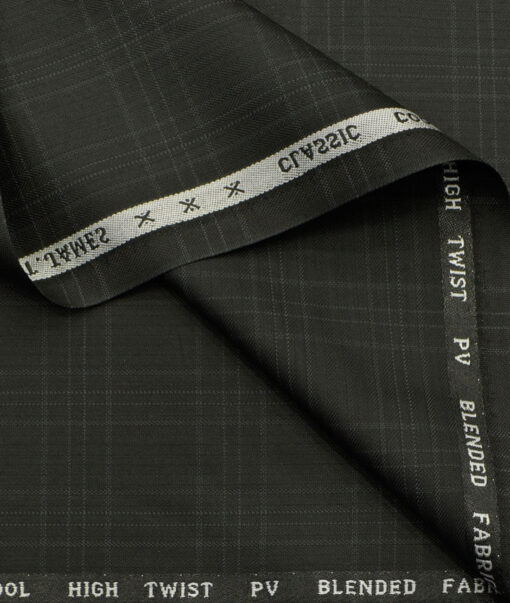 J.Hampstead Men's Polyester Viscose Checks  Unstitched Suiting Fabric (Black) - Image 2