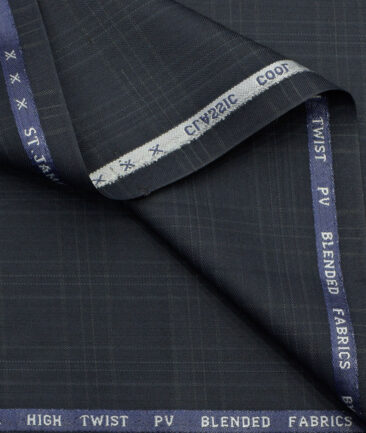 J.Hampstead Men's Polyester Viscose Checks  Unstitched Suiting Fabric (Dark Blue) - Image 2