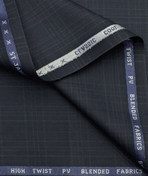 J.Hampstead Men's Polyester Viscose Checks  Unstitched Suiting Fabric (Dark Blue) - Image 2