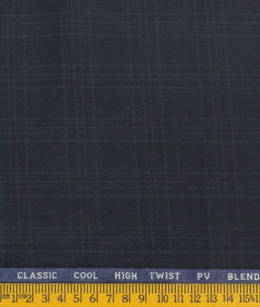 J.Hampstead Men's Polyester Viscose Checks  Unstitched Suiting Fabric (Dark Blue) - Image 3