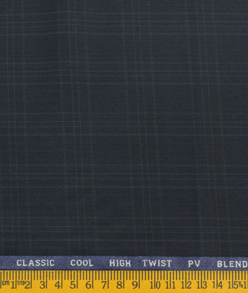 J.Hampstead Men's Polyester Viscose Checks  Unstitched Suiting Fabric (Dark Blue) - Image 3
